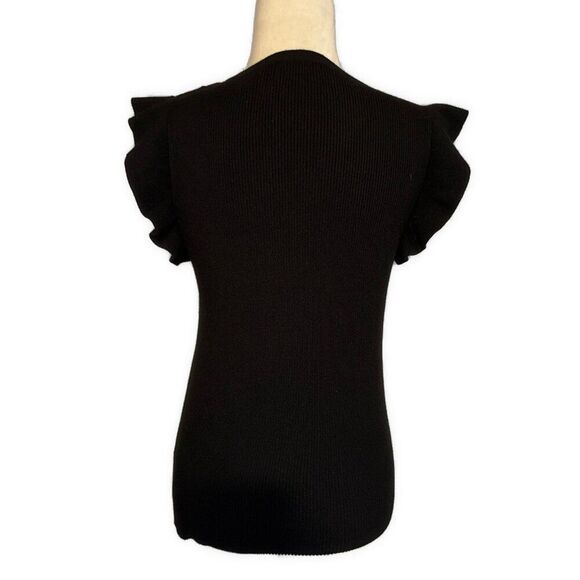 Tahari Solid Black Rubber Knit Crew Neck Tank Top Sweater Medium - Picture 2 of 4